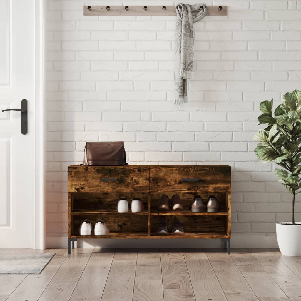 Banc à chaussures chêne fumé 102x35x55 cm bois d'ingénierie - XIOS