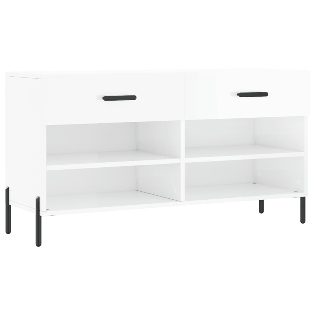 Banc à chaussures blanc brillant 102x35x55 cm bois d'ingénierie - XIOS
