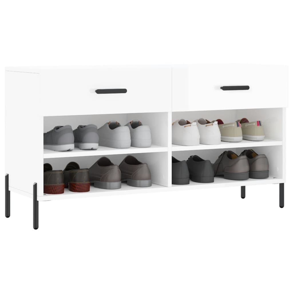 Banc à chaussures blanc brillant 102x35x55 cm bois d'ingénierie - XIOS