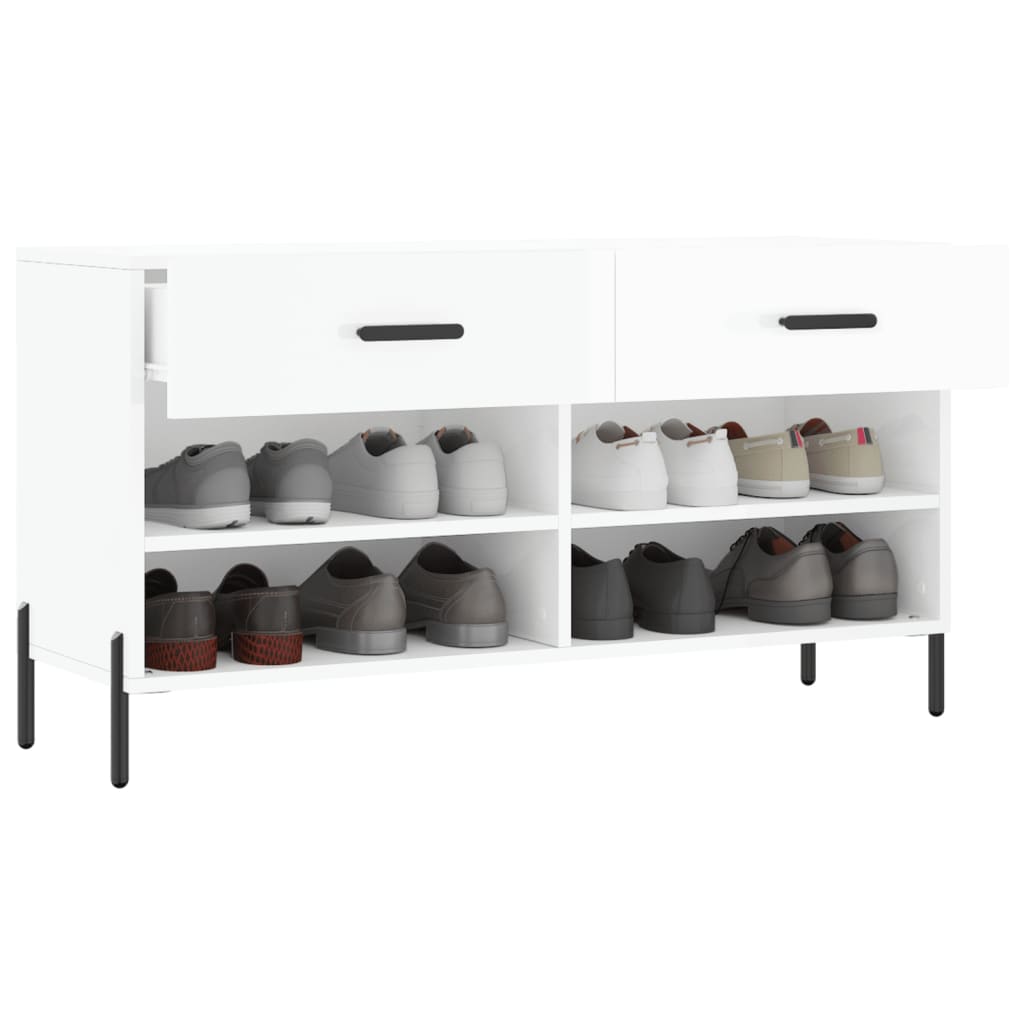 Banc à chaussures blanc brillant 102x35x55 cm bois d'ingénierie - XIOS