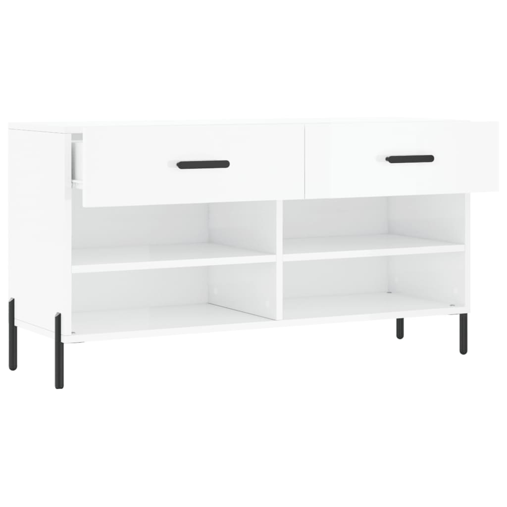 Banc à chaussures blanc brillant 102x35x55 cm bois d'ingénierie - XIOS