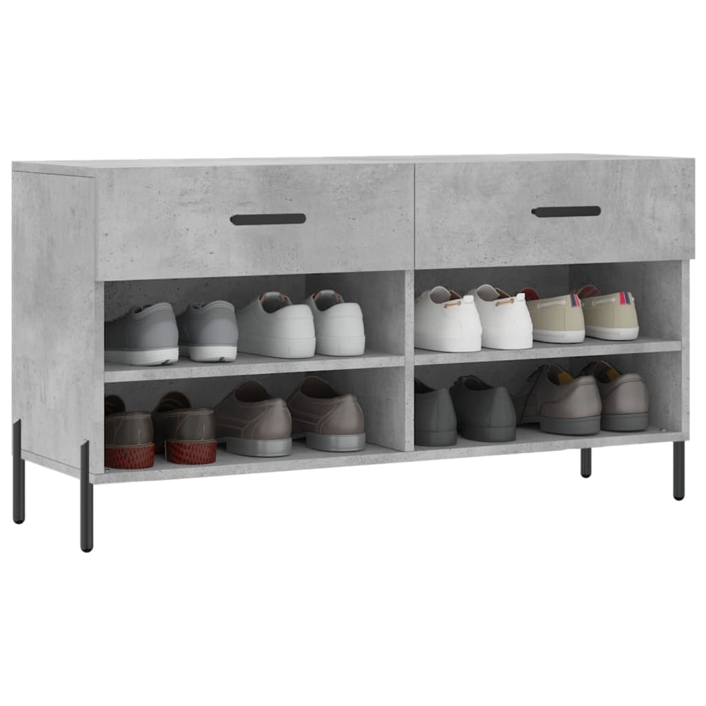 Banc à chaussures gris béton 102x35x55 cm bois d'ingénierie - XIOS