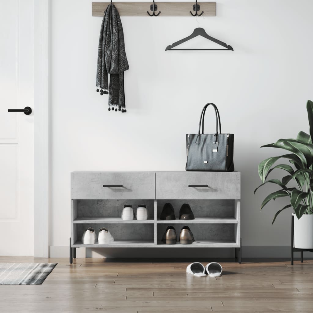 Banc à chaussures gris béton 102x35x55 cm bois d'ingénierie - XIOS