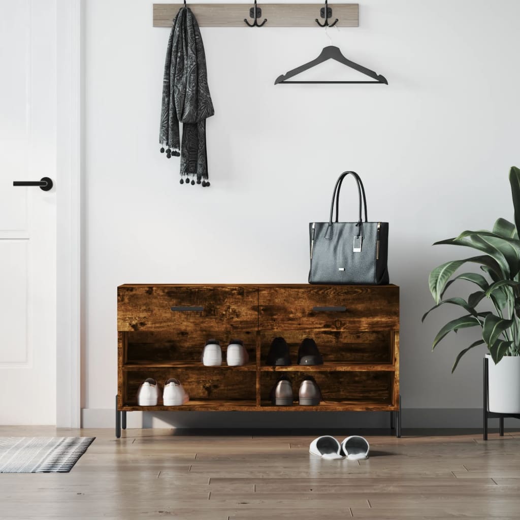 Banc à chaussures chêne fumé 102x35x55 cm bois d'ingénierie - XIOS