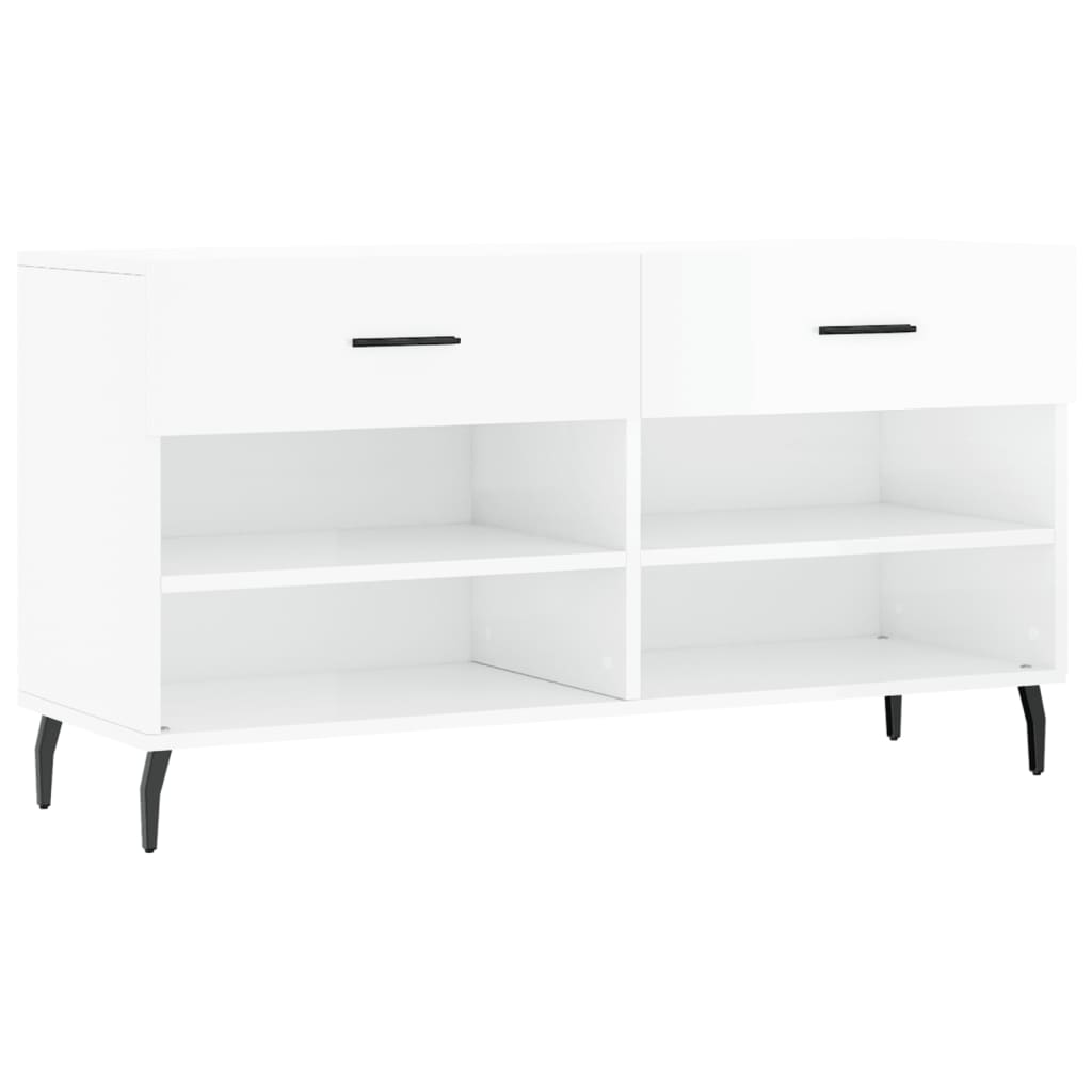 Banc à chaussures blanc brillant 102x35x55 cm bois d'ingénierie - XIOS