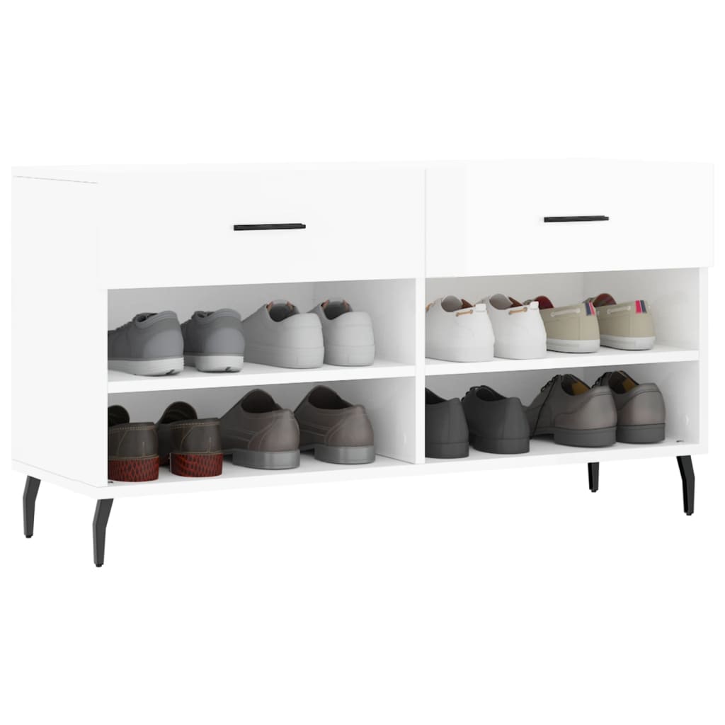 Banc à chaussures blanc brillant 102x35x55 cm bois d'ingénierie - XIOS