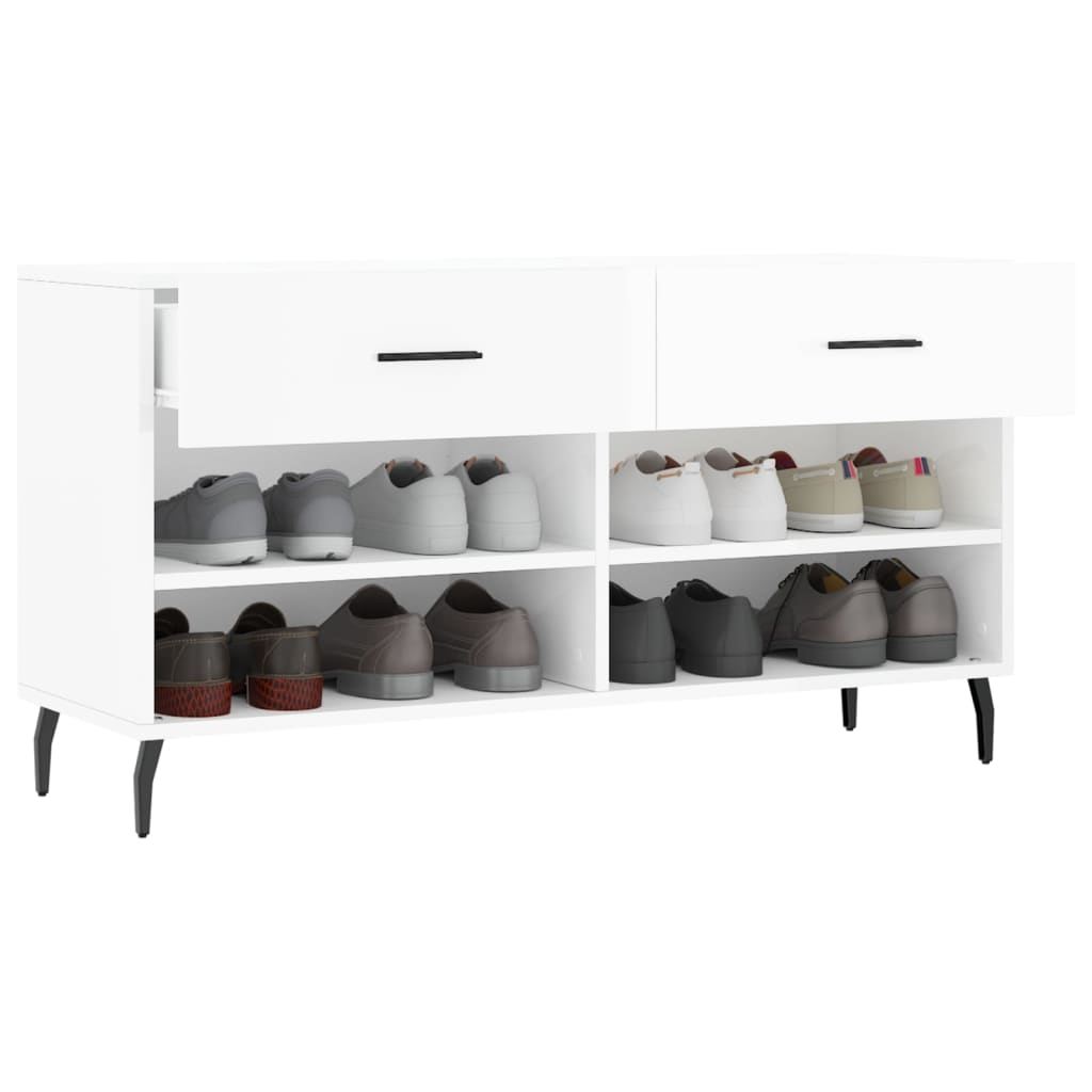 Banc à chaussures blanc brillant 102x35x55 cm bois d'ingénierie - XIOS