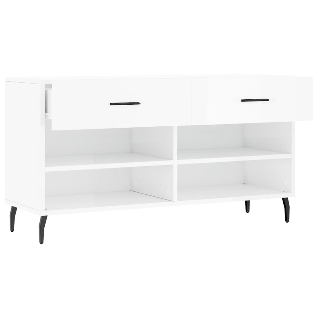 Banc à chaussures blanc brillant 102x35x55 cm bois d'ingénierie - XIOS