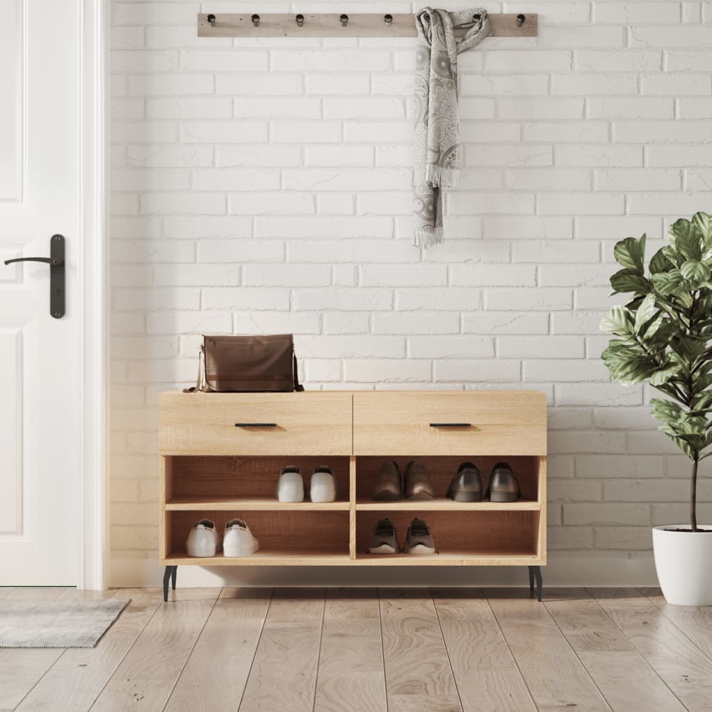 Banc à chaussures chêne sonoma 102x35x55 cm bois d'ingénierie - XIOS