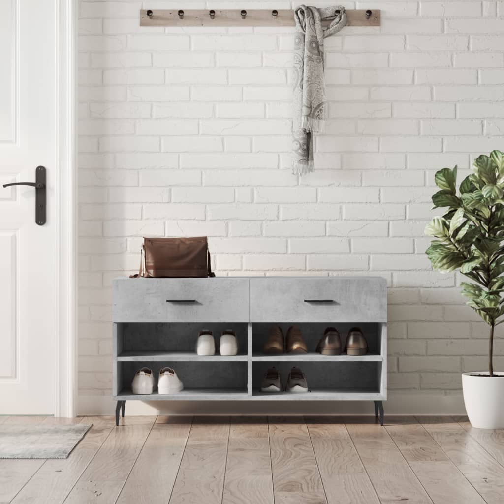 Banc à chaussures gris béton 102x35x55 cm bois d'ingénierie - XIOS
