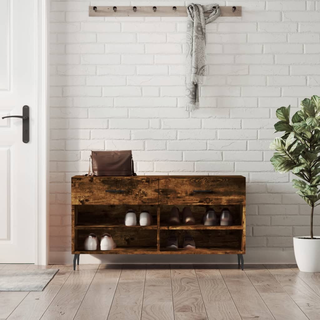 Banc à chaussures chêne fumé 102x35x55 cm bois d'ingénierie - XIOS