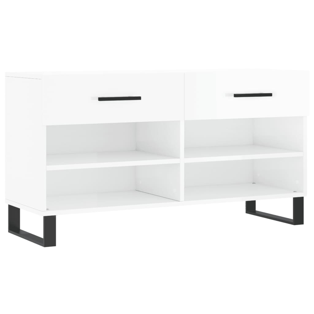 Banc à chaussures blanc brillant 102x35x55 cm bois d'ingénierie - XIOS