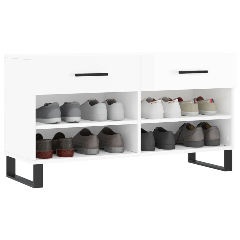 Banc à chaussures blanc brillant 102x35x55 cm bois d'ingénierie - XIOS