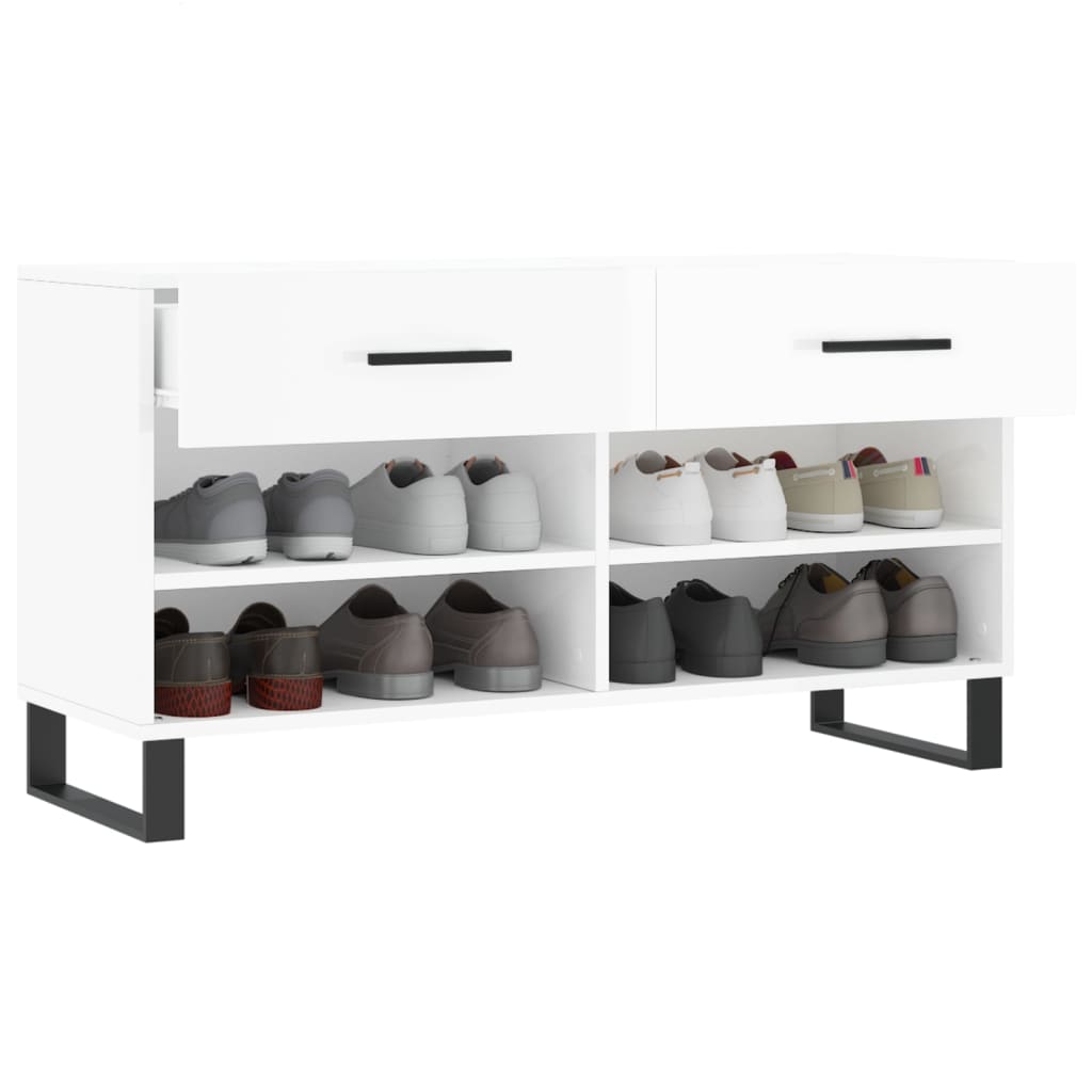 Banc à chaussures blanc brillant 102x35x55 cm bois d'ingénierie - XIOS