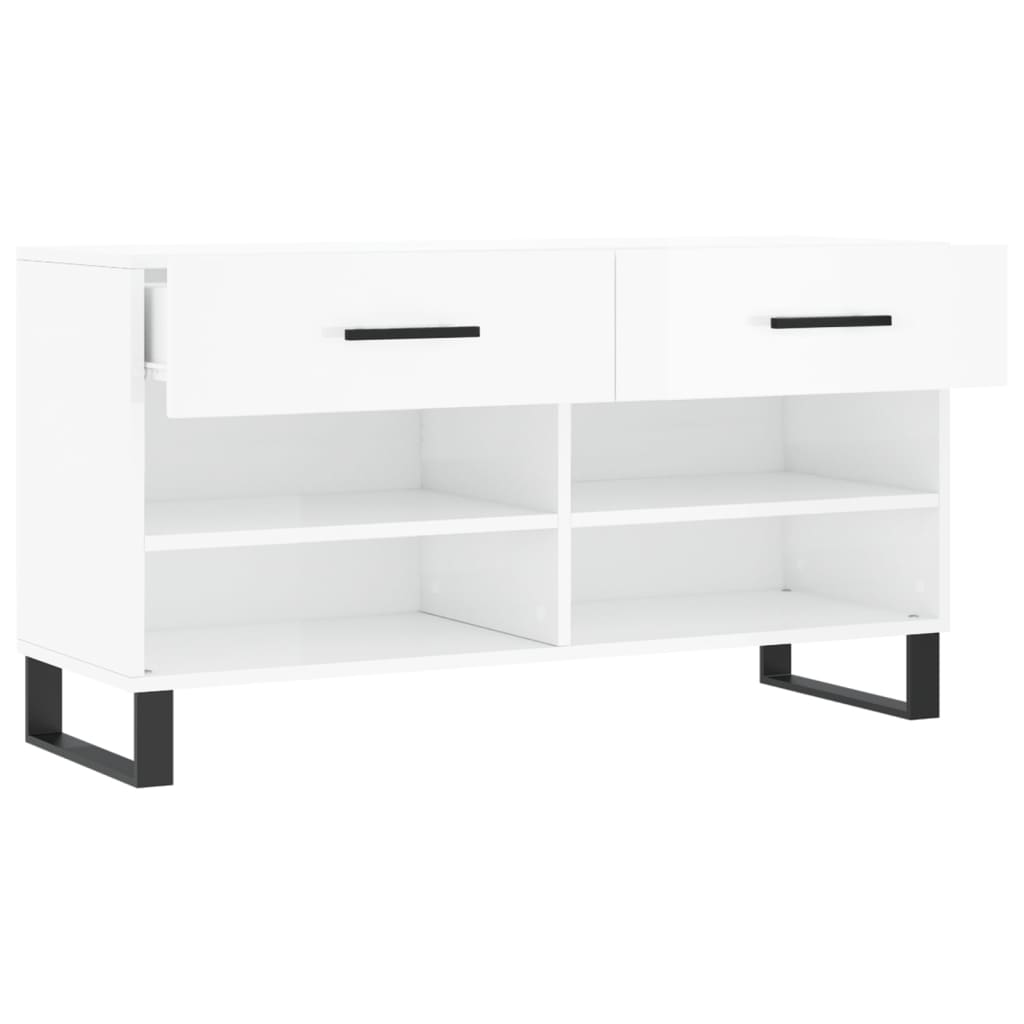 Banc à chaussures blanc brillant 102x35x55 cm bois d'ingénierie - XIOS