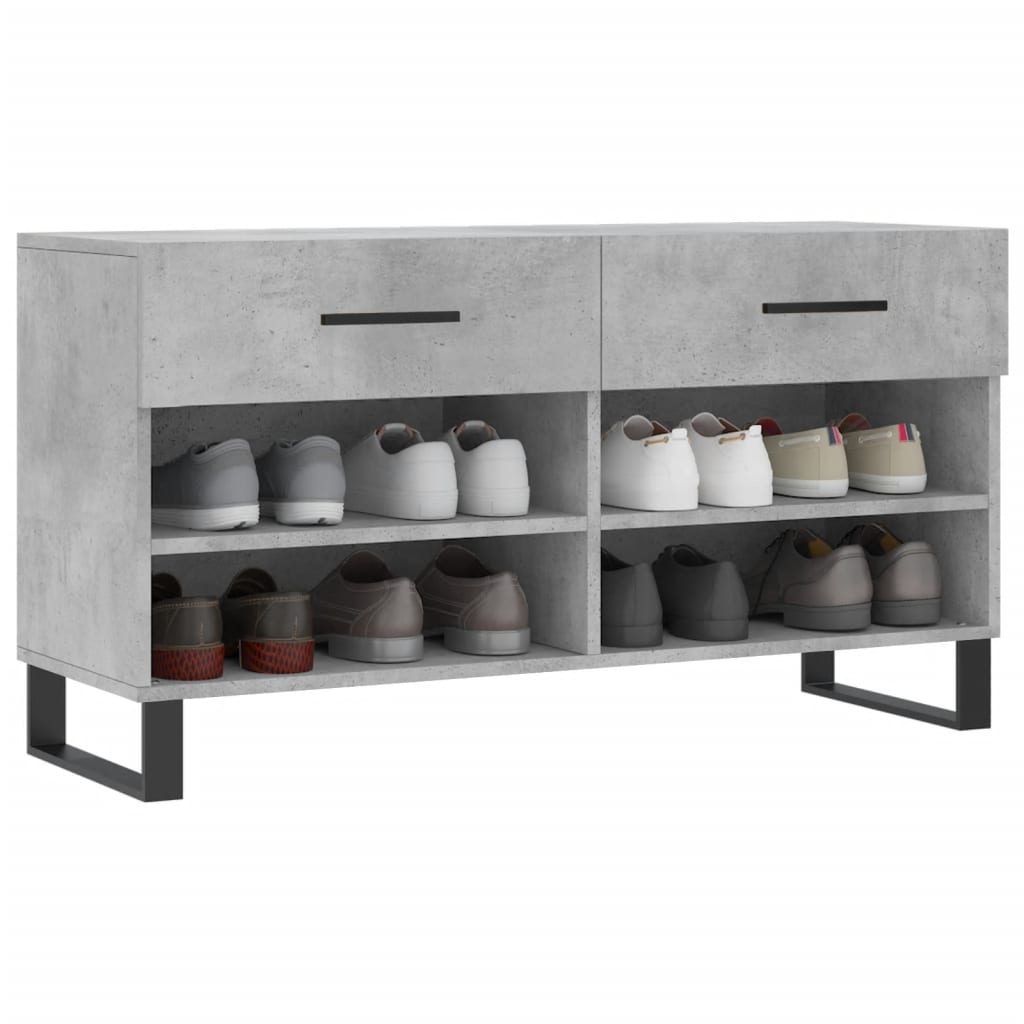 Banc à chaussures gris béton 102x35x55 cm bois d'ingénierie - XIOS