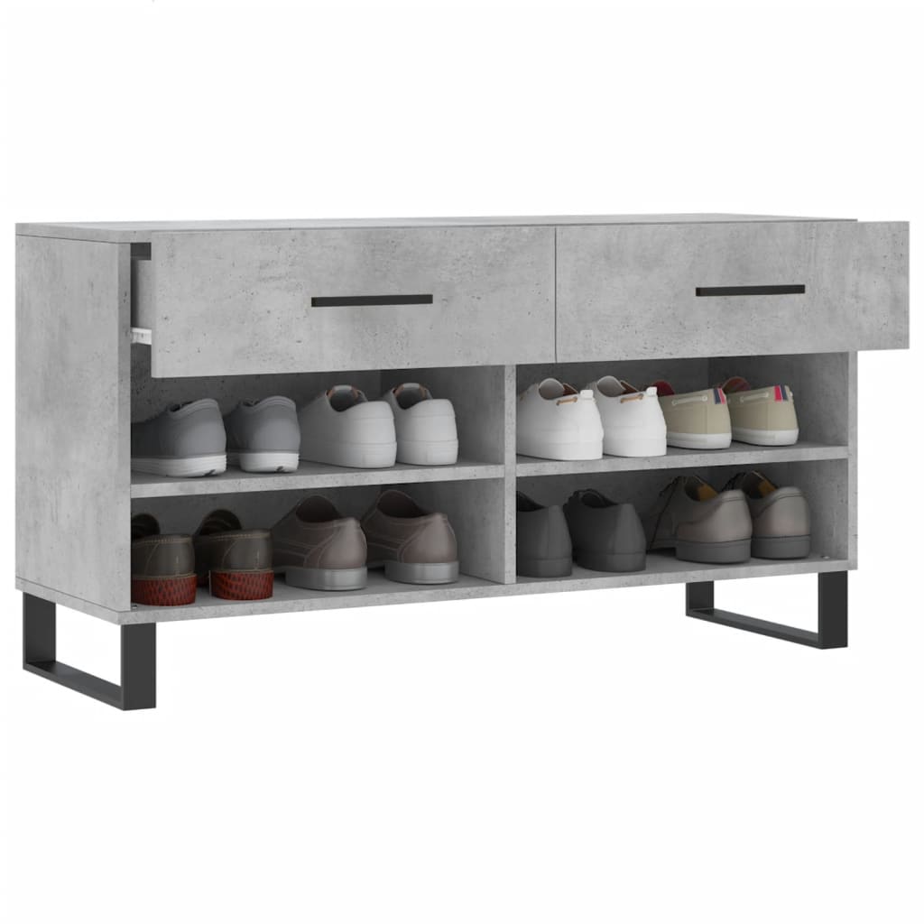 Banc à chaussures gris béton 102x35x55 cm bois d'ingénierie - XIOS