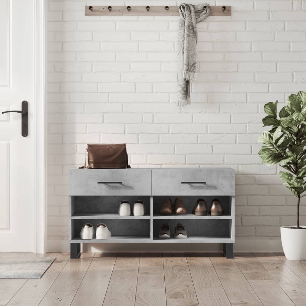 Banc à chaussures gris béton 102x35x55 cm bois d'ingénierie - XIOS