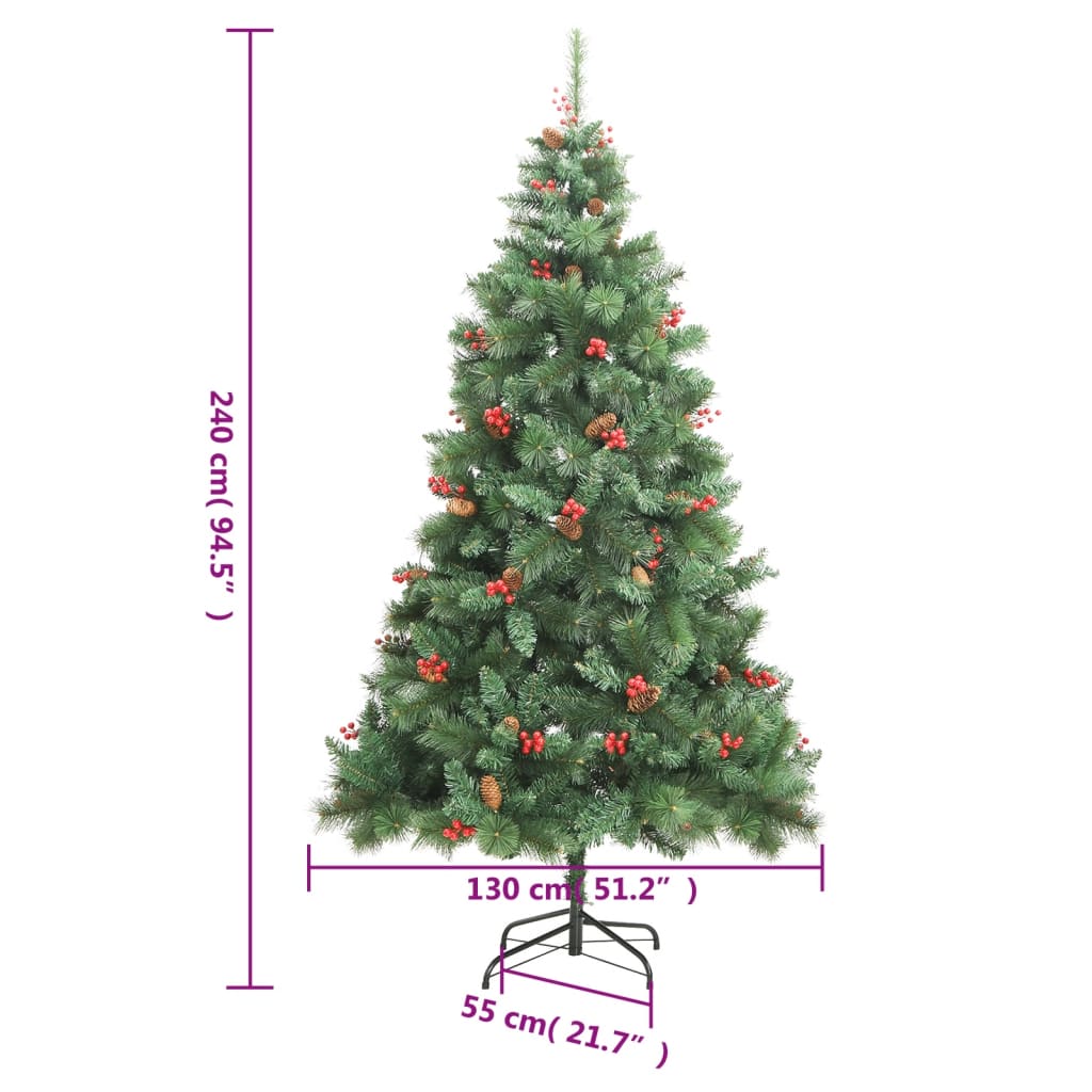 Sapin de Noël artificiel avec pommes de pin et baies 240 cm