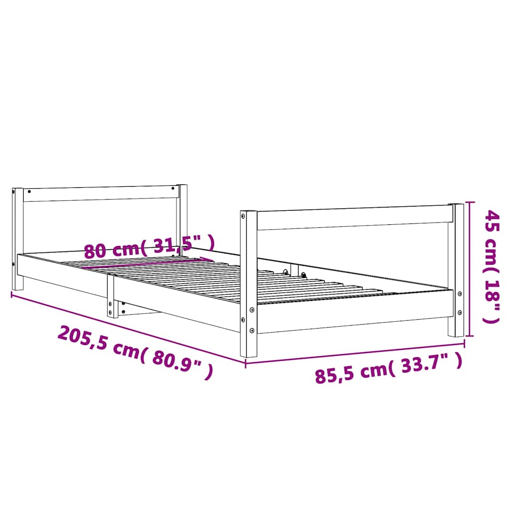 Cadre de lit pour enfants 80x200 cm bois de pin massif - XIOS