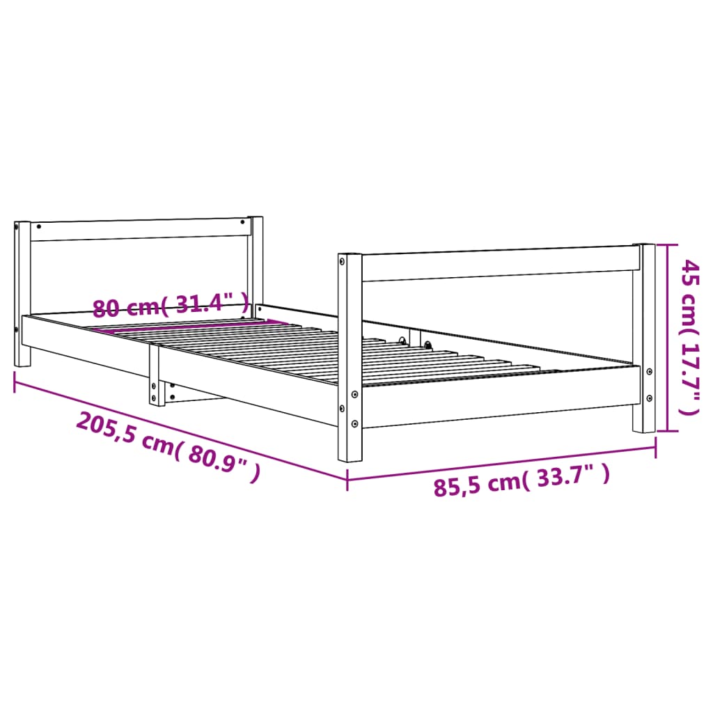Cadre de lit pour enfants noir 80x200 cm bois de pin massif - XIOS