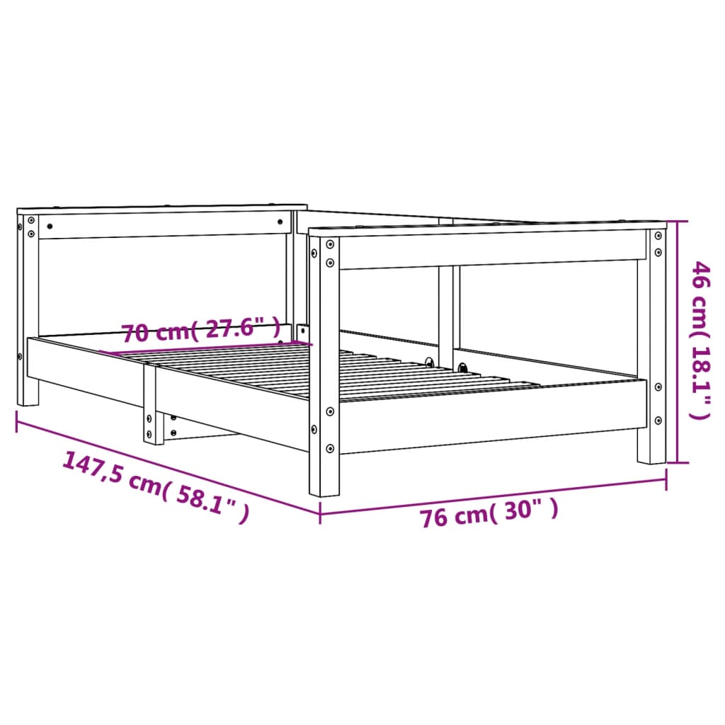 Cadre de lit pour enfant blanc 70x140 cm bois de pin massif - XIOS