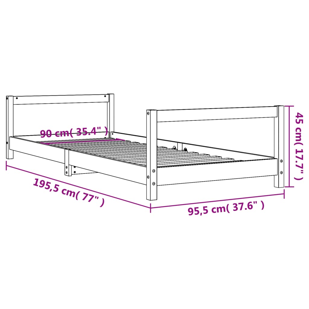 Cadre de lit pour enfants blanc 90x190 cm bois de pin massif - XIOS