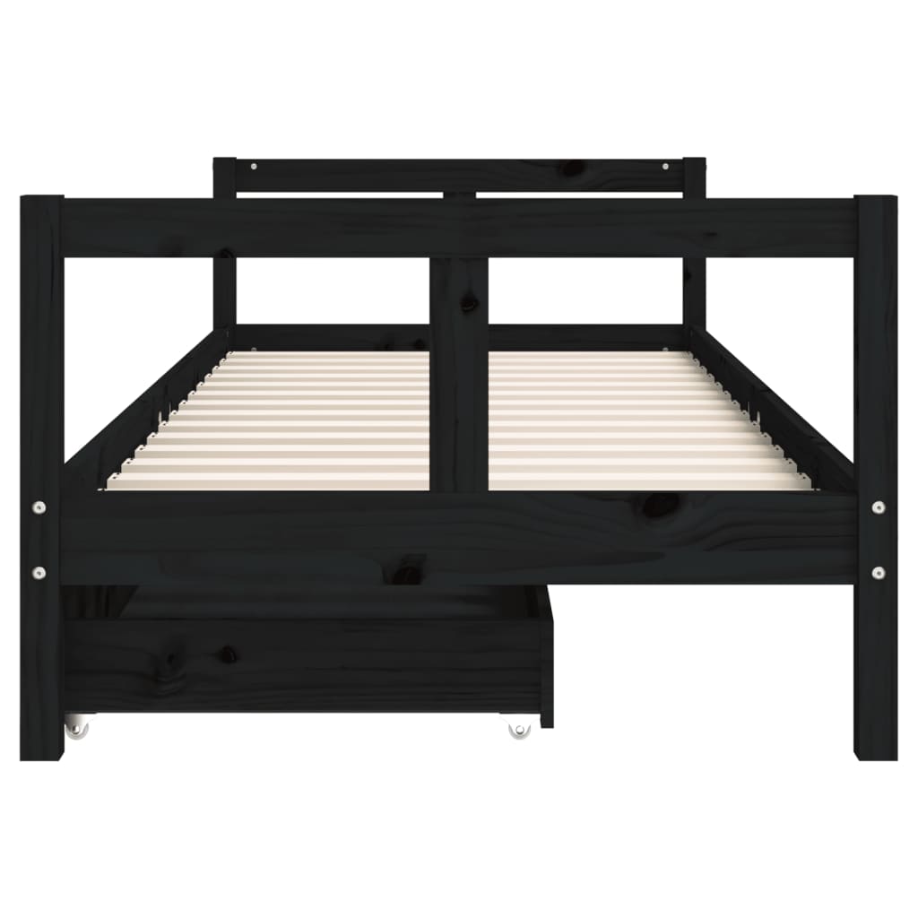 Cadre de lit enfant tiroirs noir 80x200 cm bois de pin massif - XIOS