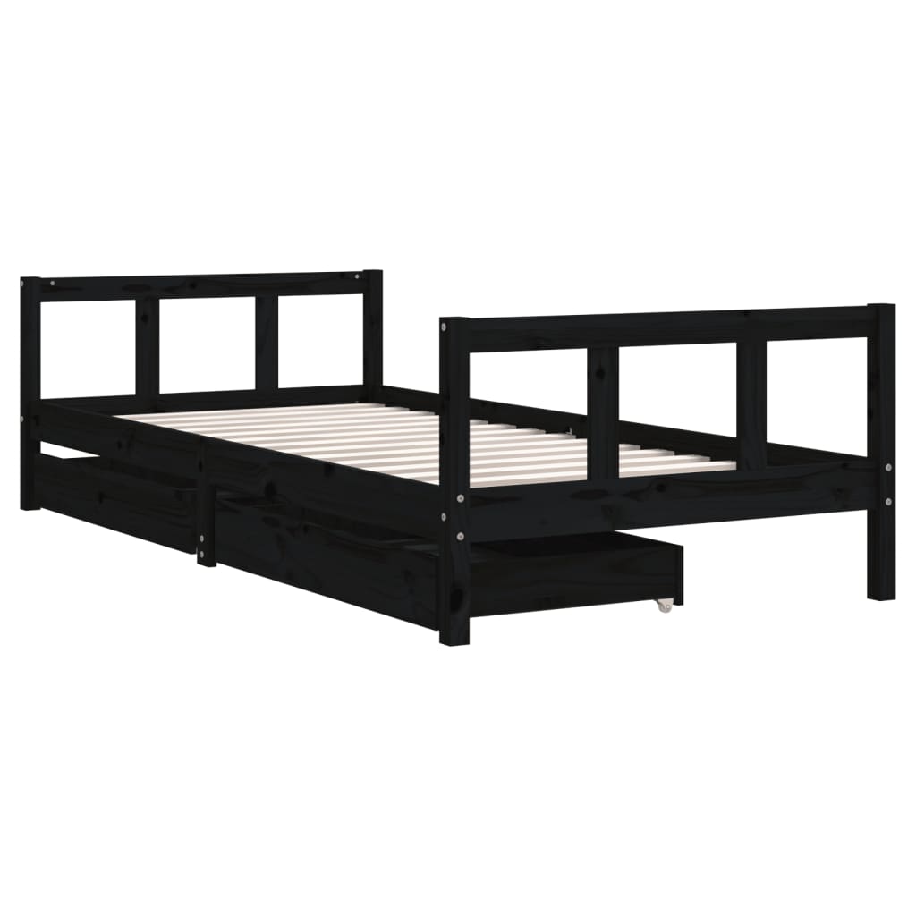Cadre de lit enfant avec tiroirs noir 90x200 cm bois pin massif - XIOS