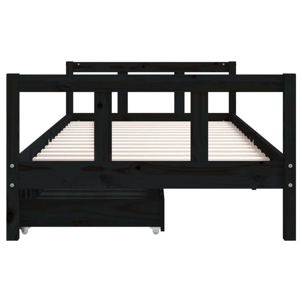 Cadre de lit enfant avec tiroirs noir 90x200 cm bois pin massif - XIOS