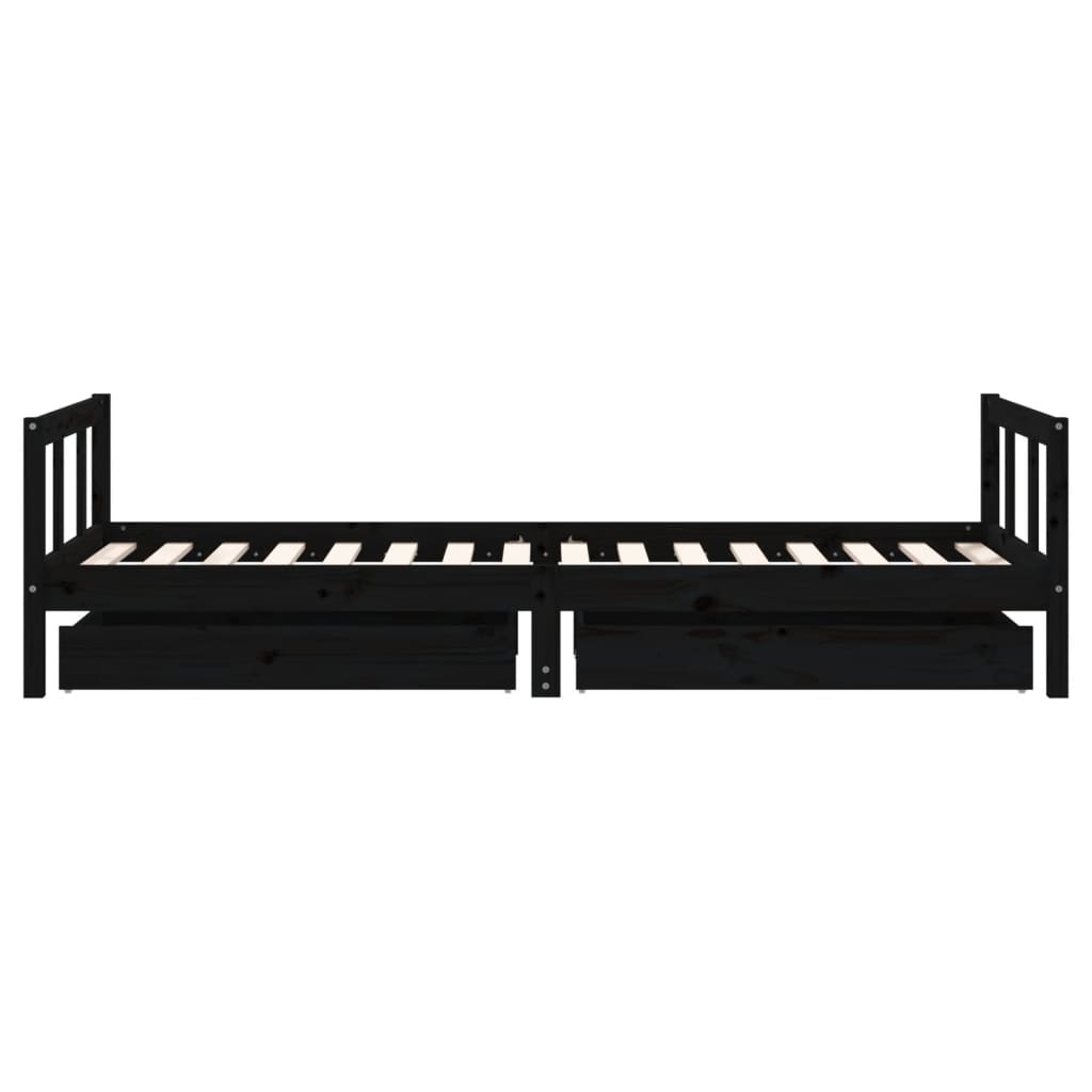 Cadre de lit enfant avec tiroirs noir 90x200 cm bois pin massif - XIOS