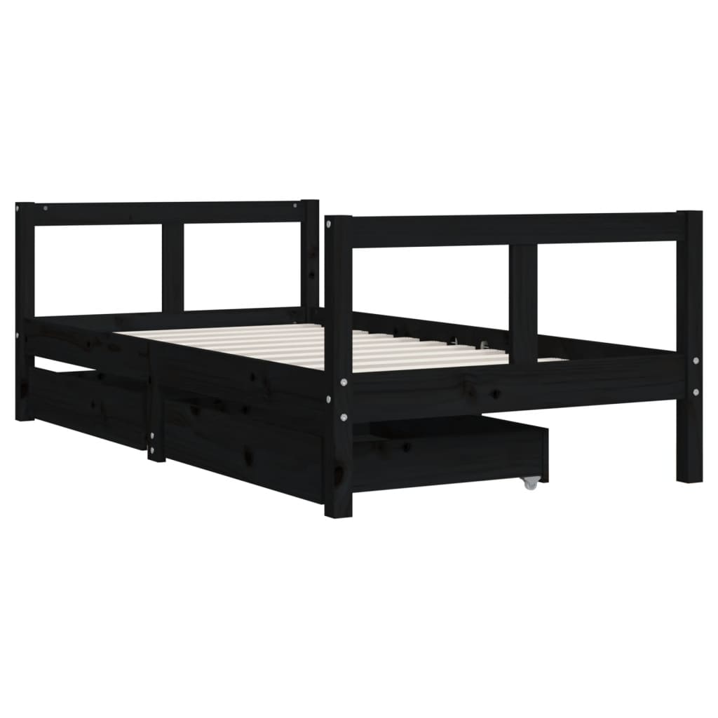 Cadre de lit pour enfant tiroirs noir 80x160 cm bois pin massif - XIOS