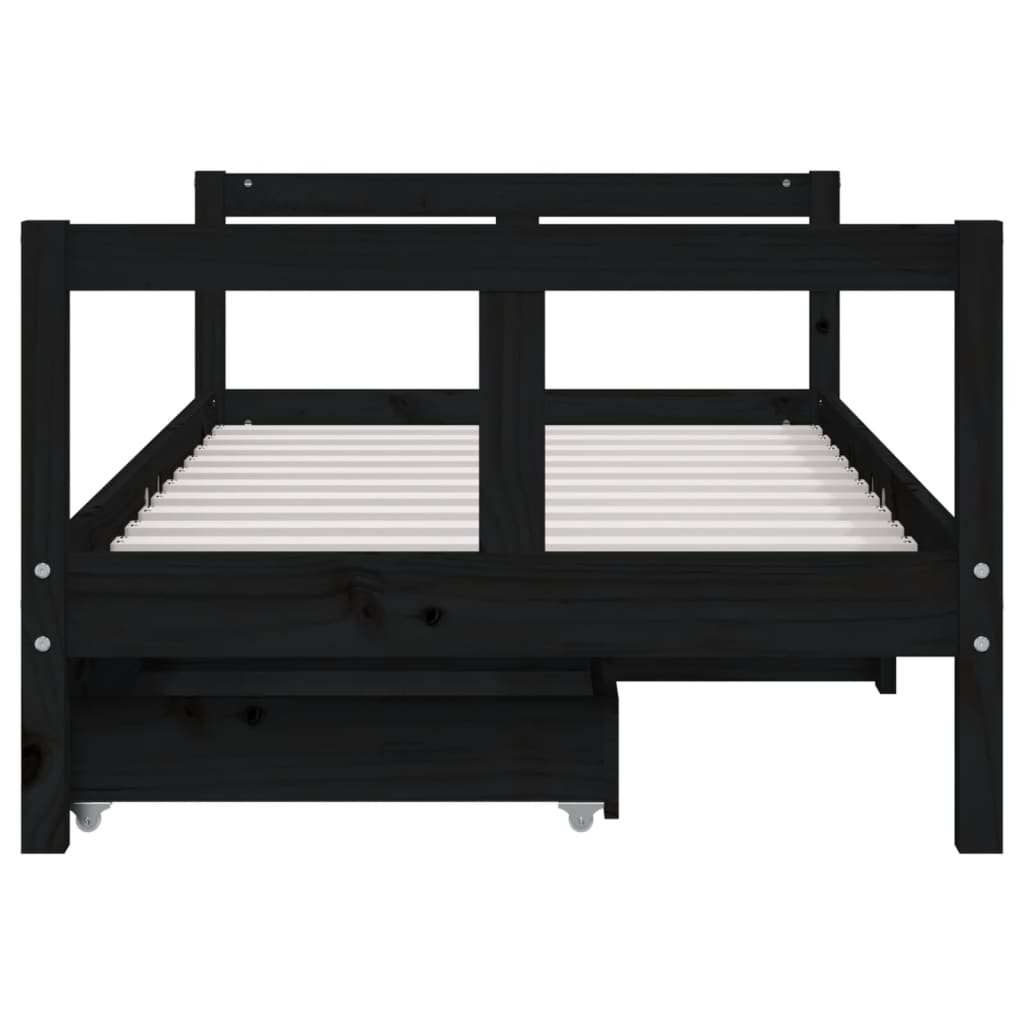 Cadre de lit pour enfant tiroirs noir 80x160 cm bois pin massif - XIOS