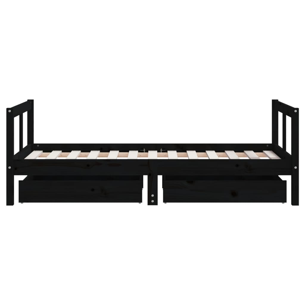 Cadre de lit pour enfant tiroirs noir 80x160 cm bois pin massif - XIOS
