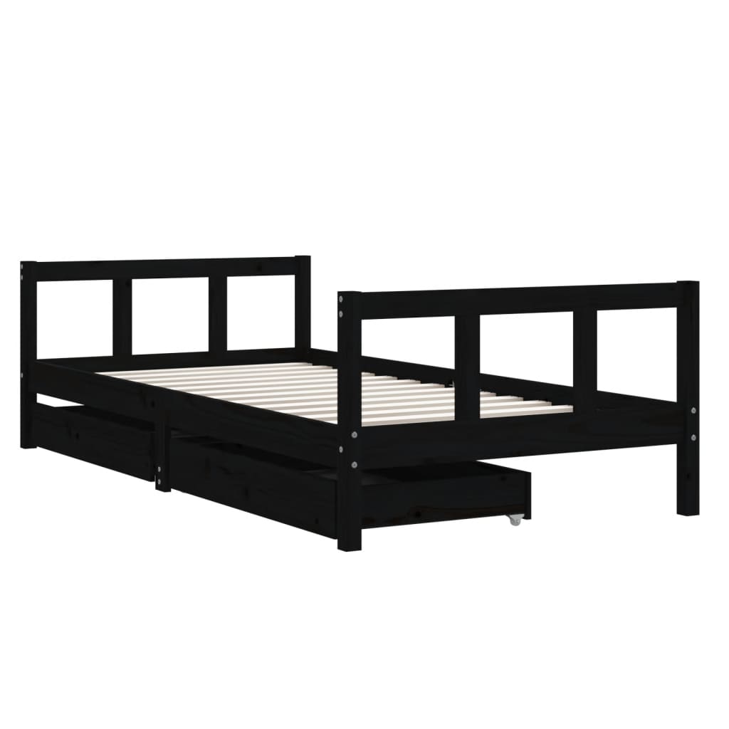 Cadre de lit d'enfants tiroirs noir 90x190cm bois de pin massif - XIOS
