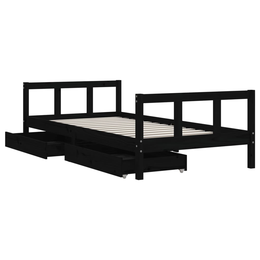 Cadre de lit d'enfants tiroirs noir 90x190cm bois de pin massif - XIOS