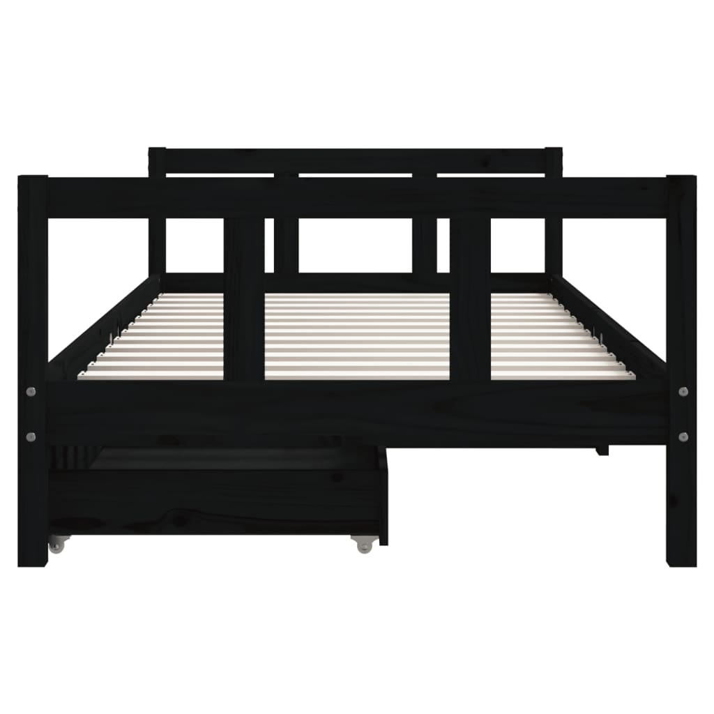 Cadre de lit d'enfants tiroirs noir 90x190cm bois de pin massif - XIOS