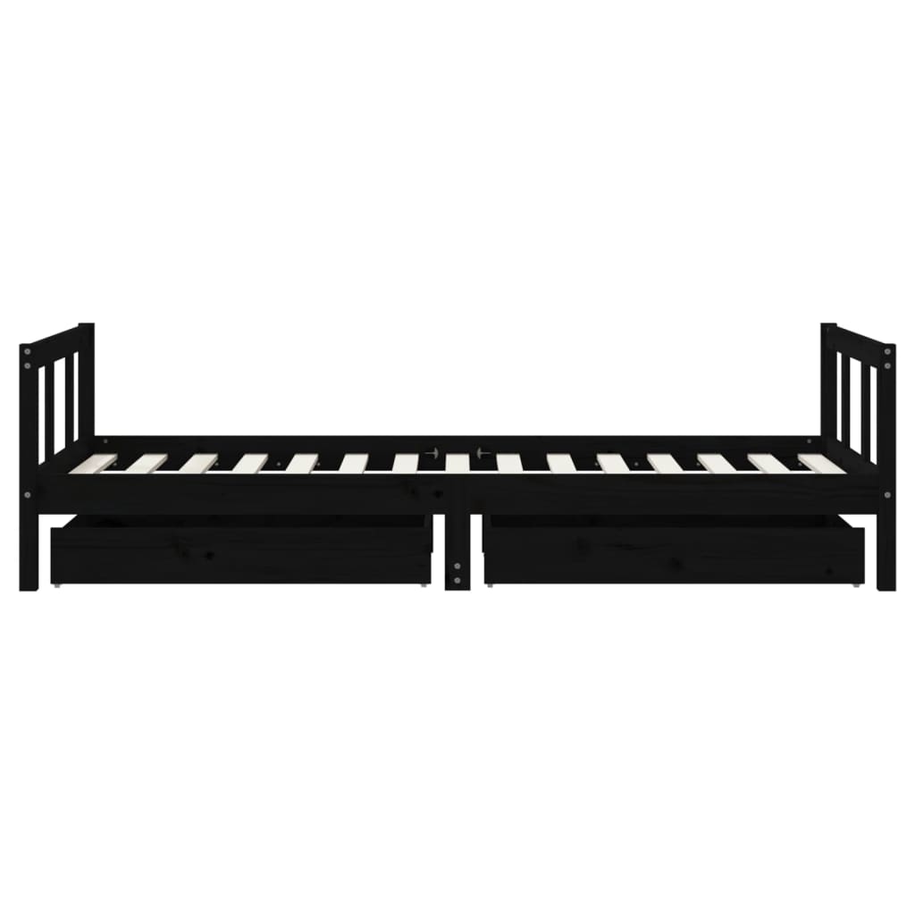 Cadre de lit d'enfants tiroirs noir 90x190cm bois de pin massif - XIOS