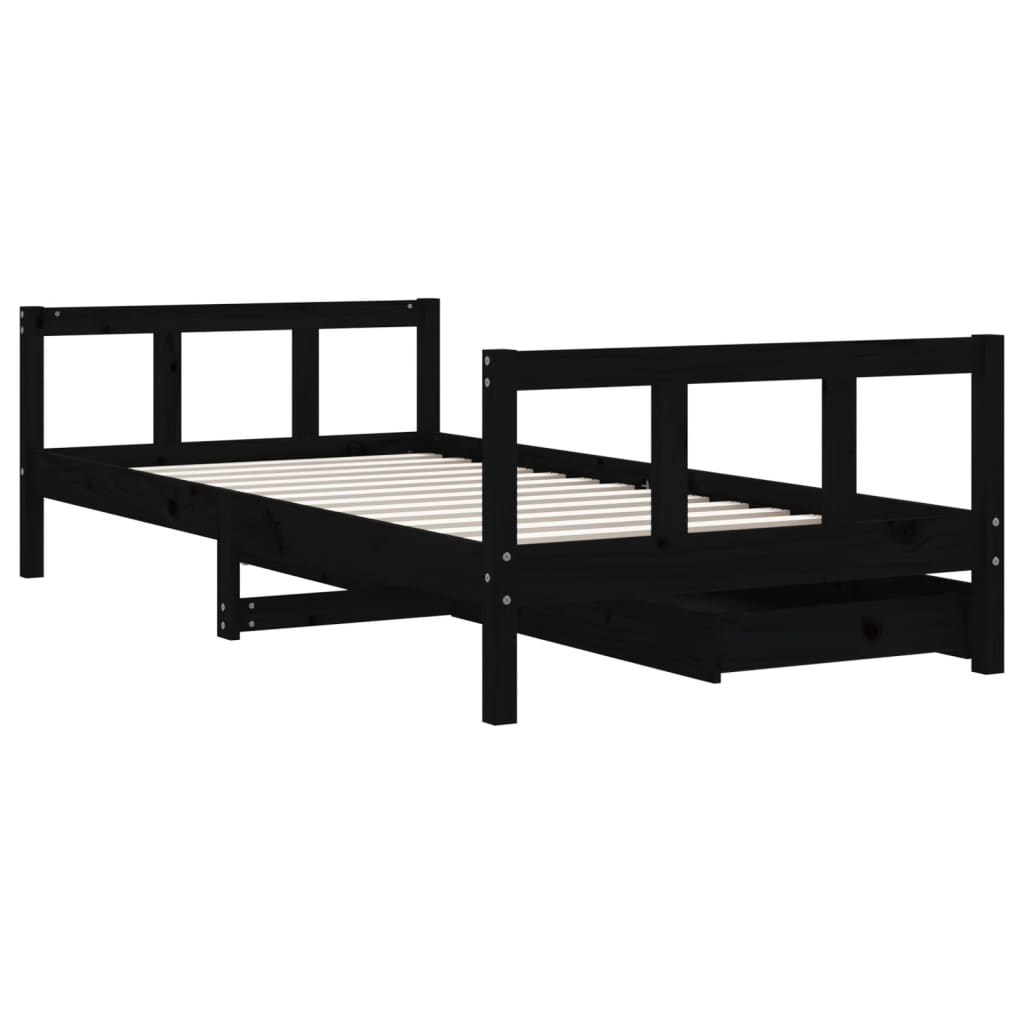 Cadre de lit d'enfants tiroirs noir 90x190cm bois de pin massif - XIOS
