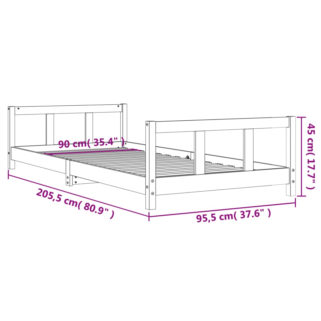 Cadre de lit pour enfants 90x200 cm bois de pin massif - XIOS