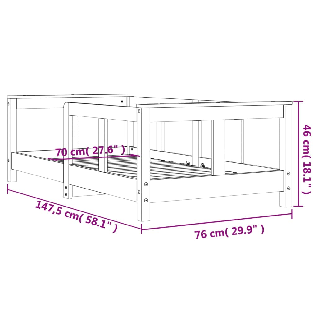 Cadre de lit pour enfant blanc 70x140 cm bois de pin massif - XIOS