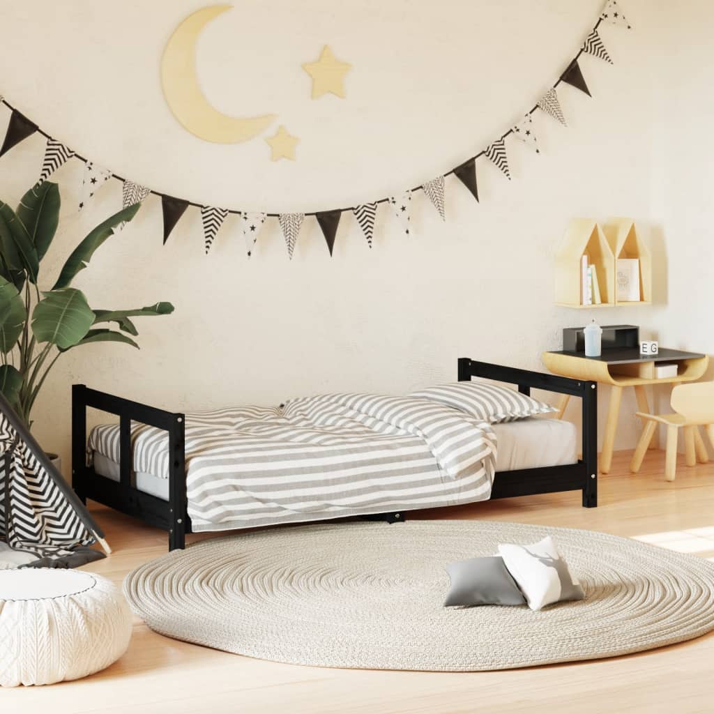 Cadre de lit pour enfant noir 80x160 cm bois de pin massif Lits bébés et enfants vidaXL