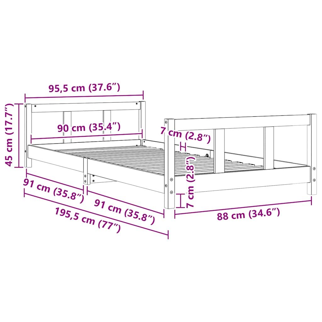 Cadre de lit pour enfant 90x190 cm Bois de pin massif - XIOS