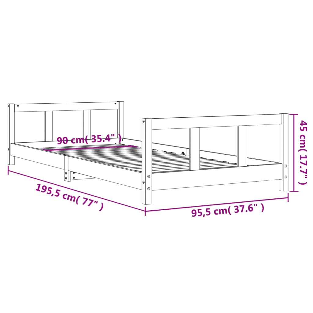 Cadre de lit pour enfants blanc 90x190 cm bois de pin massif - XIOS