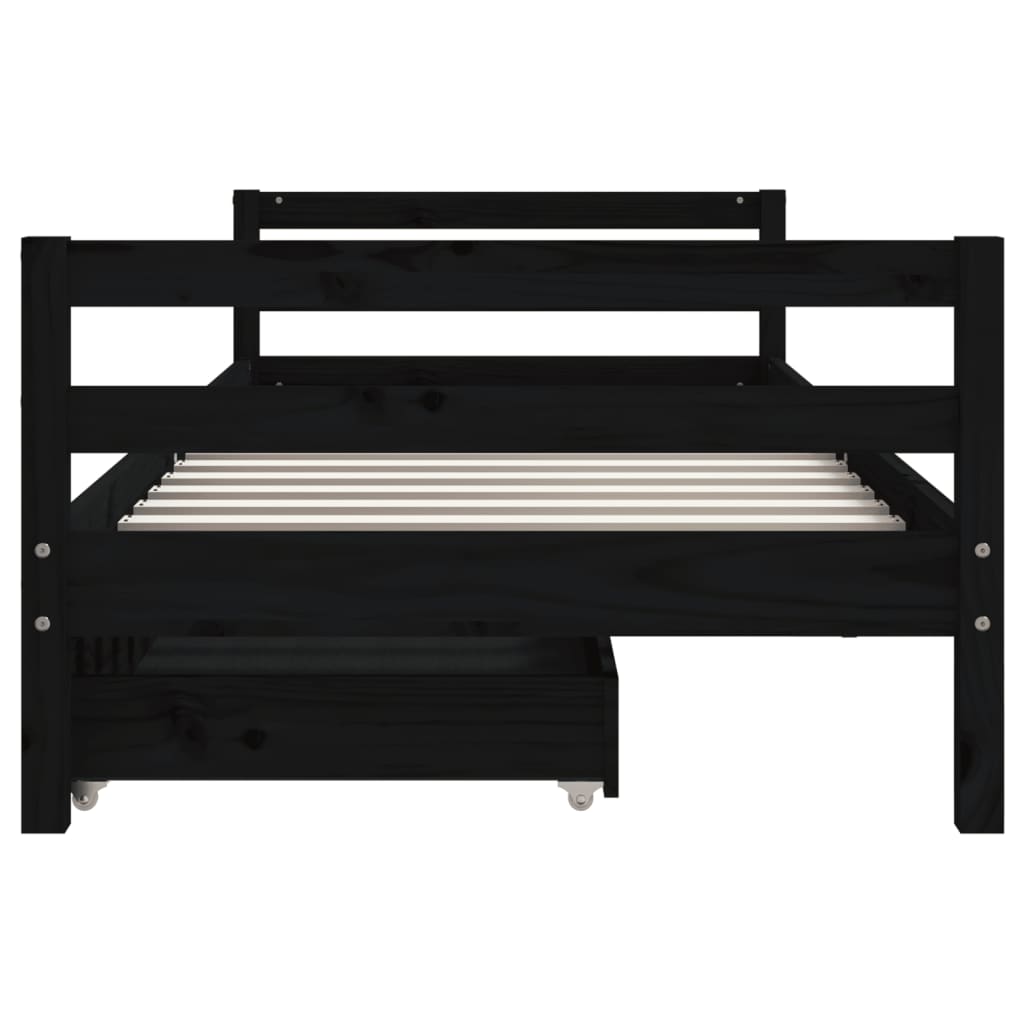 Cadre de lit enfant tiroirs noir 80x200 cm bois de pin massif - XIOS