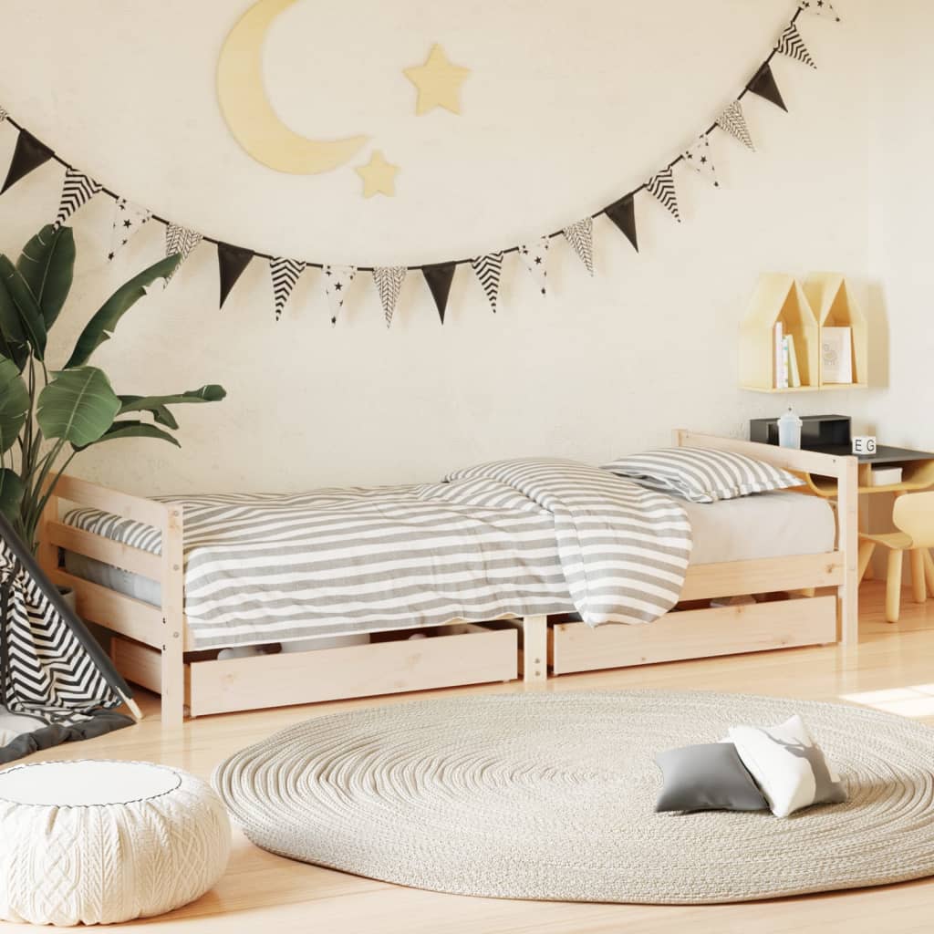Cadre de lit enfant avec tiroirs 90x200 cm bois de pin massif - XIOS