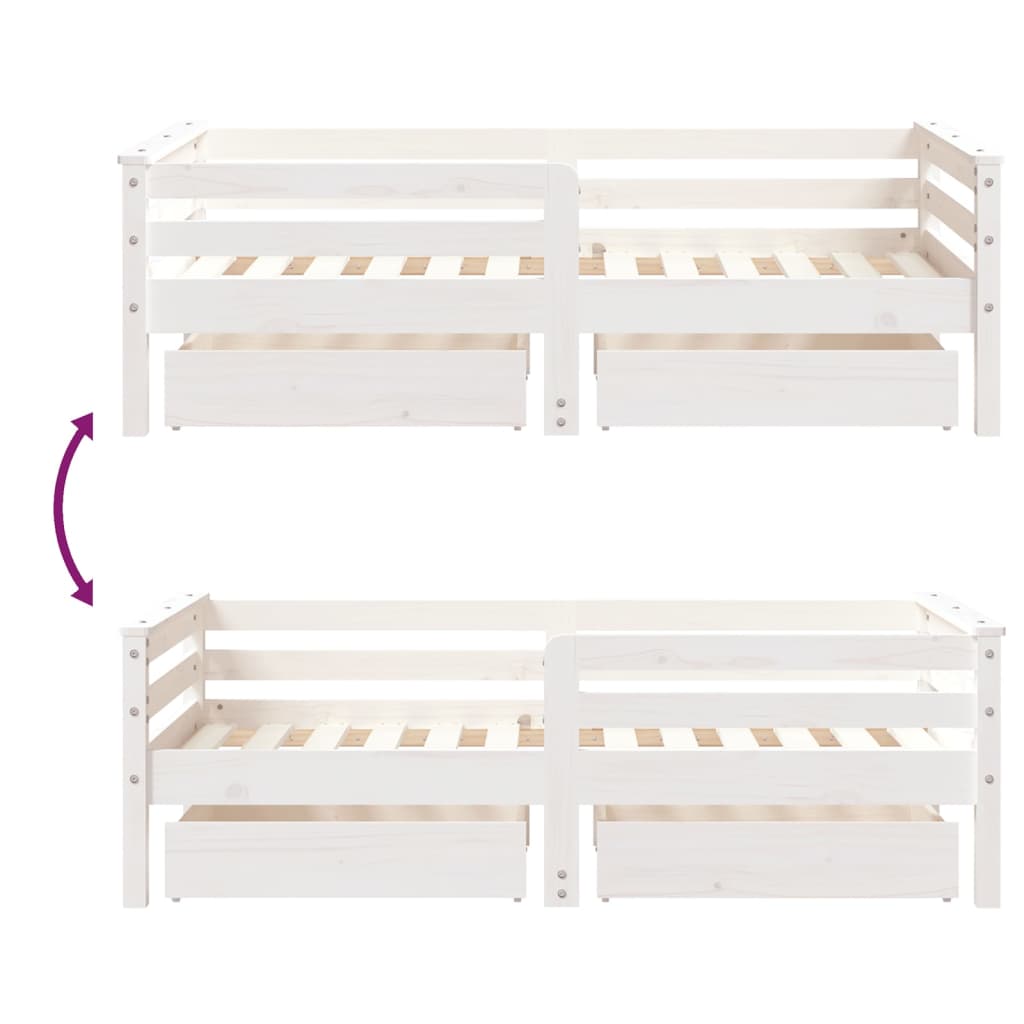 Cadre de lit enfant tiroirs blanc 70x140 cm bois de pin massif - XIOS