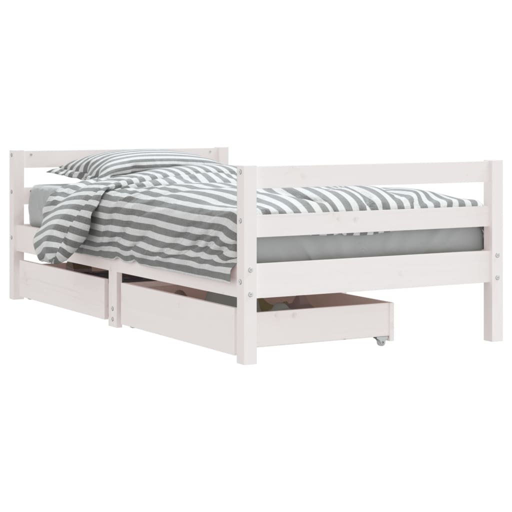 Cadre de lit pour enfant tiroirs blanc 80x160cm bois pin massif - XIOS