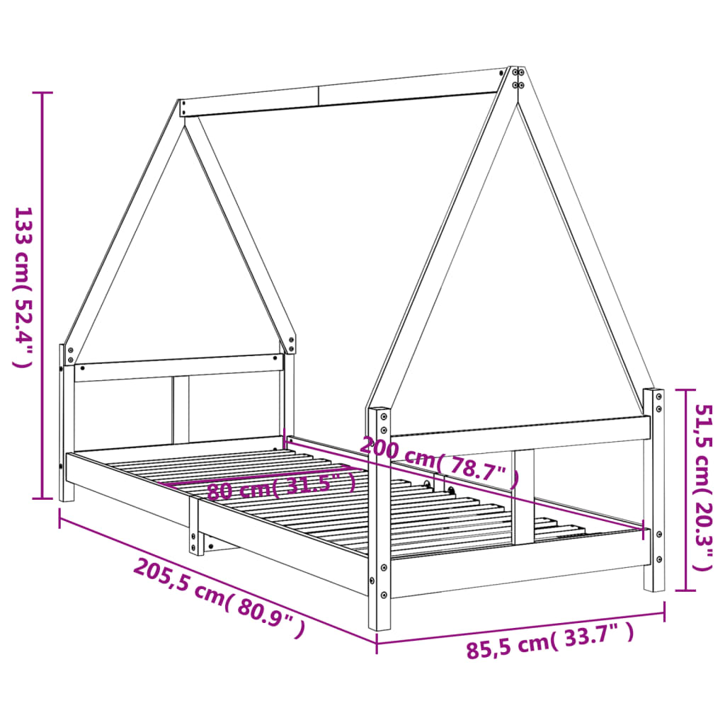 Cadre de lit pour enfants 80x200 cm bois de pin massif - XIOS