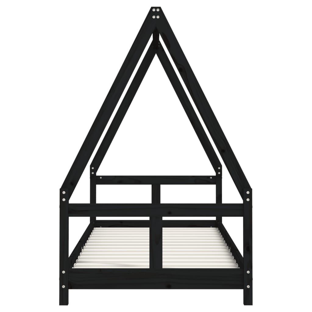 Cadre de lit pour enfants noir 80x200 cm bois de pin massif - XIOS